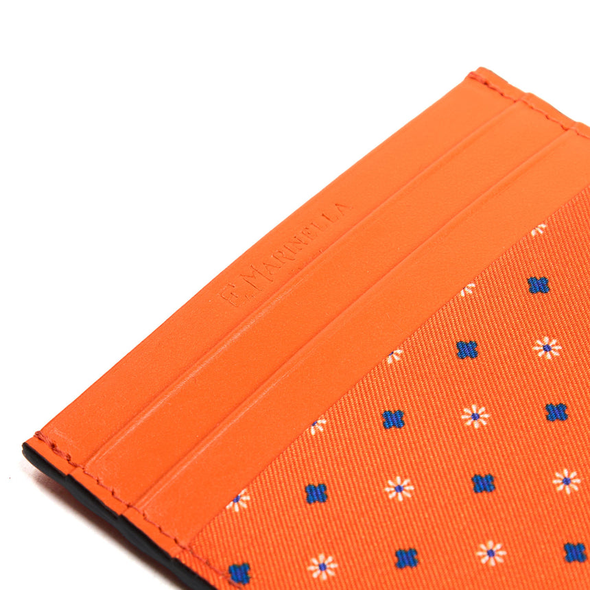 PORTACARTE DI CREDITO SETA E PELLE ARANCIONE