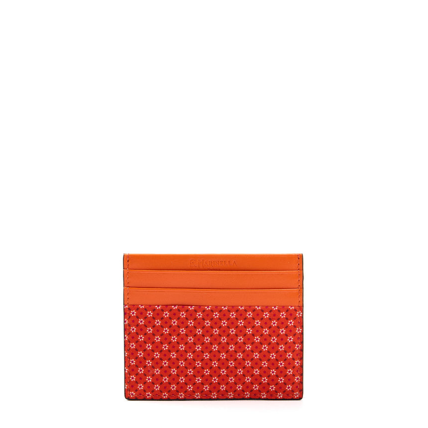PORTACARTE DI CREDITO SETA E PELLE ARANCIONE