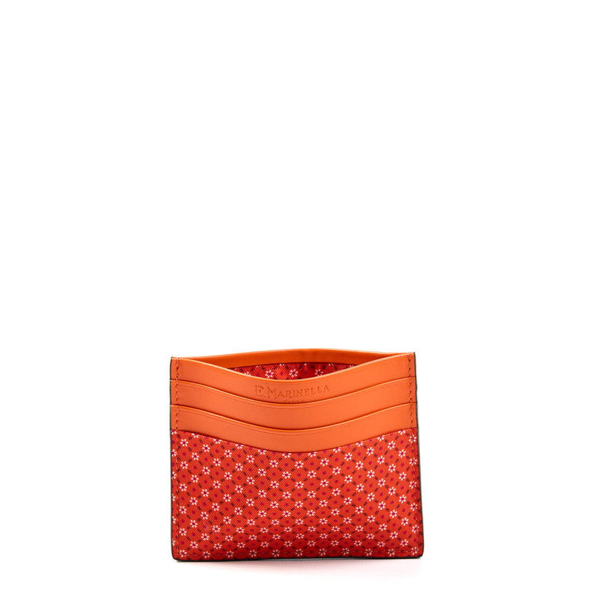 PORTACARTE DI CREDITO SETA E PELLE ARANCIONE