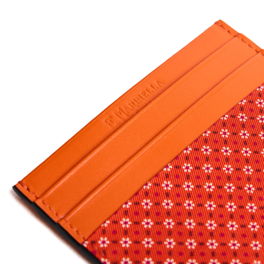 PORTACARTE DI CREDITO SETA E PELLE ARANCIONE