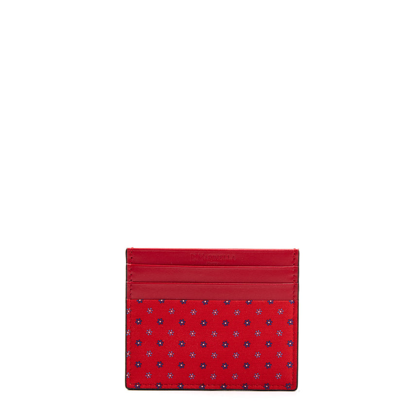 RED LEATHER AND SILK CREDIT CARD HOLDER