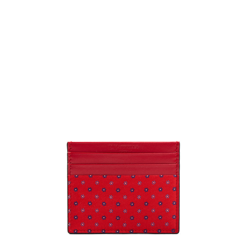 RED LEATHER AND SILK CREDIT CARD HOLDER