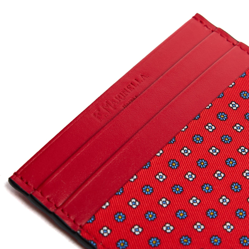 RED LEATHER AND SILK CREDIT CARD HOLDER