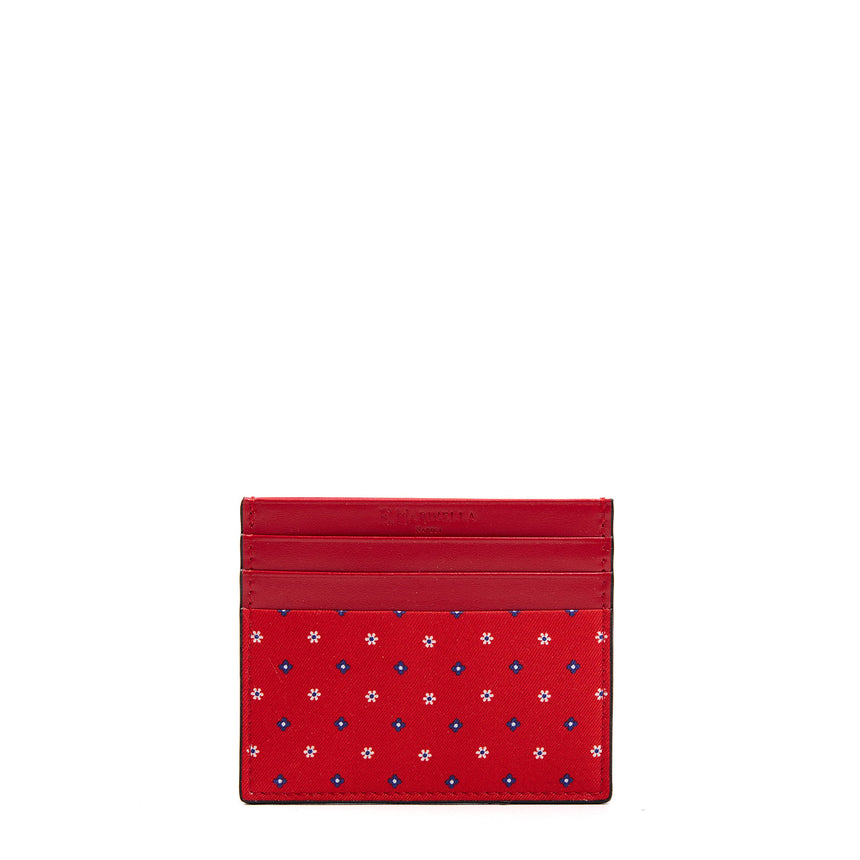 PORTACARTE DI CREDITO SETA E PELLE ROSSO