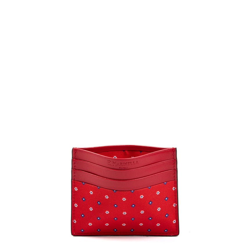 PORTACARTE DI CREDITO SETA E PELLE ROSSO