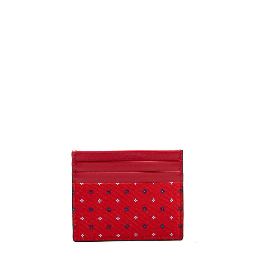 RED LEATHER AND SILK CREDIT CARD HOLDER