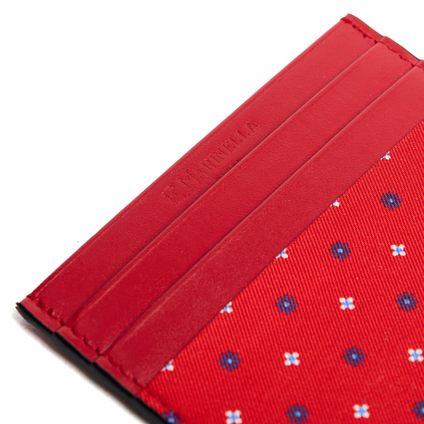 RED LEATHER AND SILK CREDIT CARD HOLDER