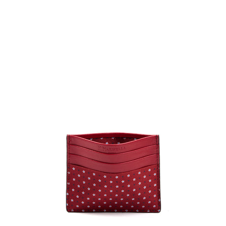 BURGUNDY LEATHER AND SILK CREDIT CARD HOLDER