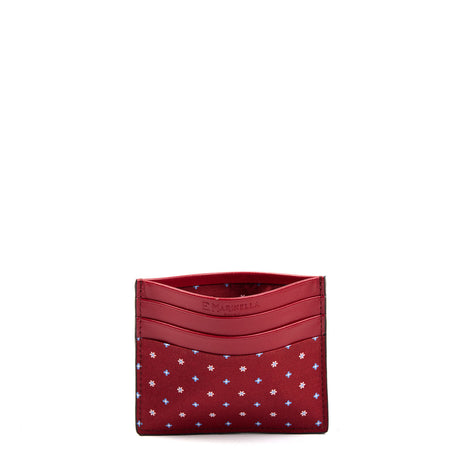 BURGUNDY LEATHER AND SILK CREDIT CARD HOLDER