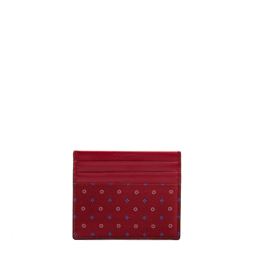 BURGUNDY LEATHER AND SILK CREDIT CARD HOLDER