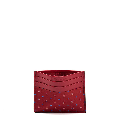 BURGUNDY LEATHER AND SILK CREDIT CARD HOLDER