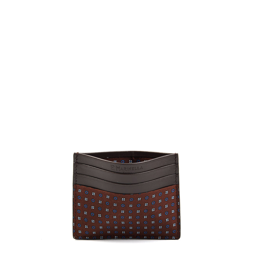 PORTACARTE DI CREDITO SETA E PELLE MARRONE SCURO