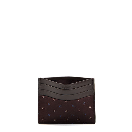 DARK BROWN LEATHER AND SILK CREDIT CARD HOLDER