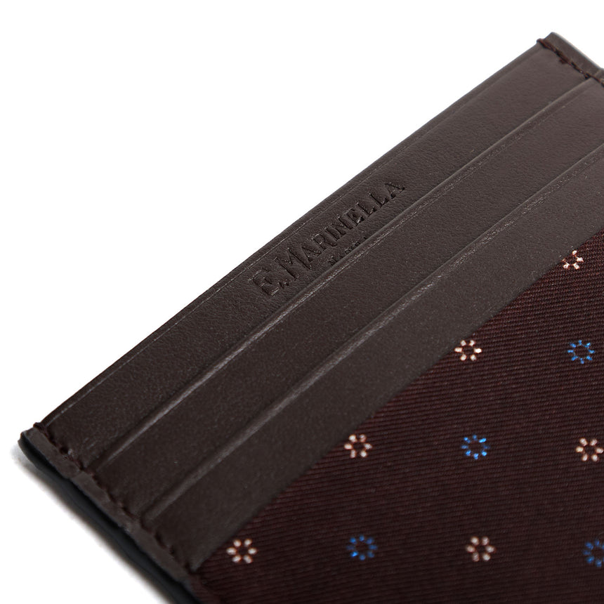 PORTACARTE DI CREDITO SETA E PELLE MARRONE SCURO