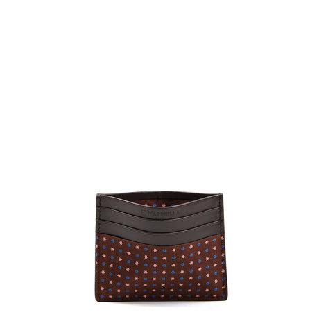 DARK BROWN LEATHER AND SILK CREDIT CARD HOLDER