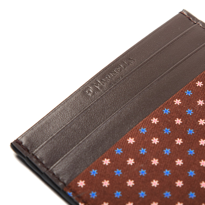 PORTACARTE DI CREDITO SETA E PELLE MARRONE SCURO