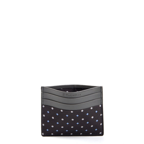 DARK GREY LEATHER AND SILK CREDIT CARD HOLDER