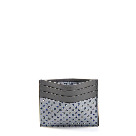 DARK GREY LEATHER AND SILK CREDIT CARD HOLDER