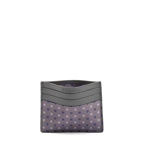 DARK GREY LEATHER AND SILK CREDIT CARD HOLDER