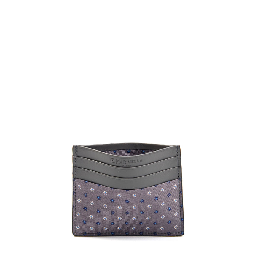 PORTACARTE DI CREDITO SETA E PELLE GRIGIO SCURO