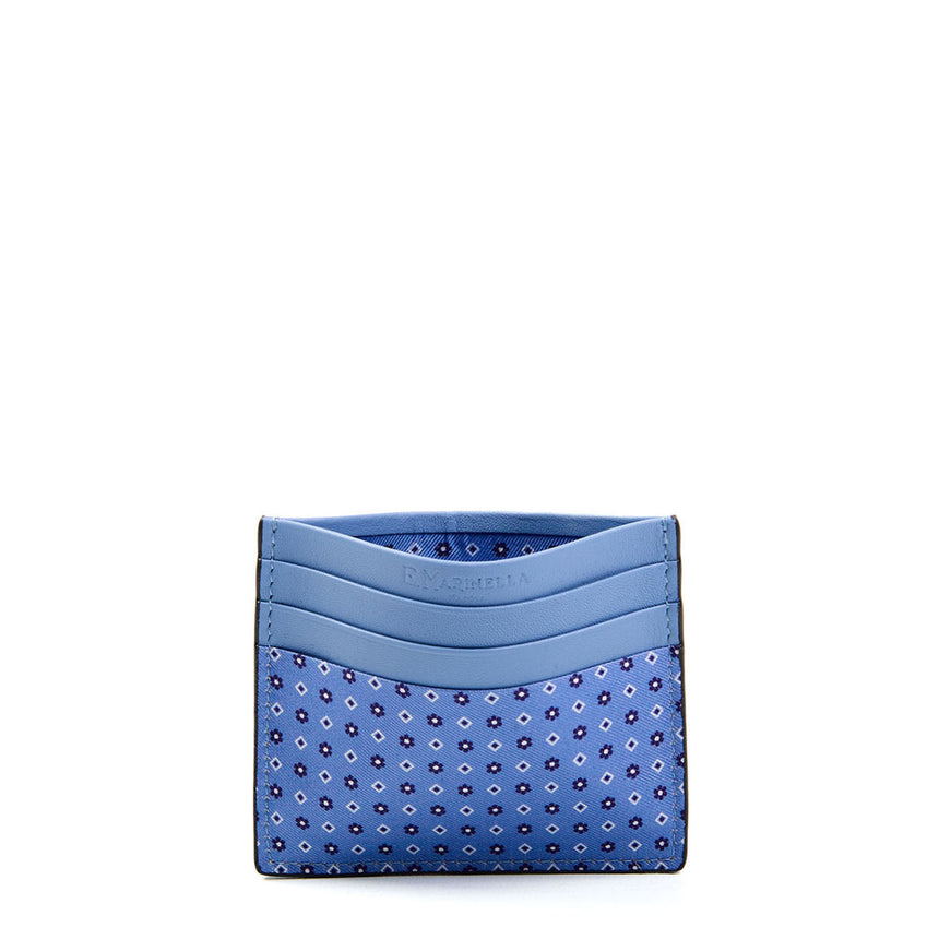 LIGHT BLUE LEATHER AND SILK CREDIT CARD HOLDER