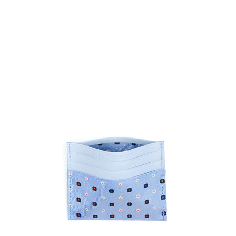 LIGHT BLUE LEATHER AND SILK CREDIT CARD HOLDER
