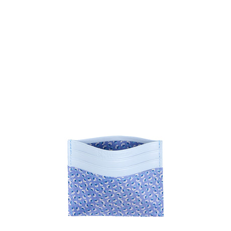 LIGHT BLUE LEATHER AND SILK CREDIT CARD HOLDER