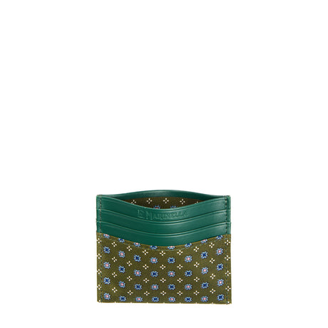 OLIVE GREEN LEATHER AND SILK CREDIT CARD HOLDER