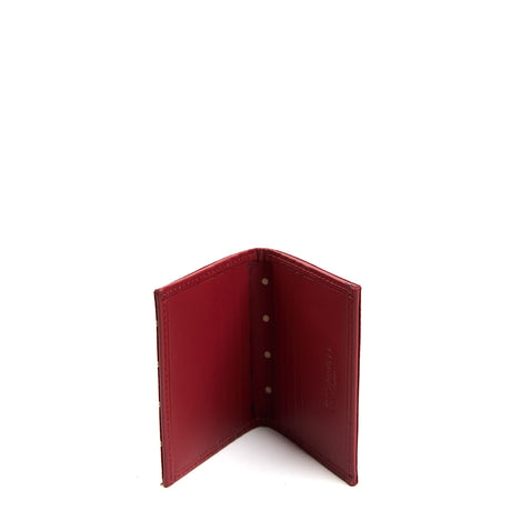 BURGUNDY SILK AND LEATHER FOLDING CARD HOLDER