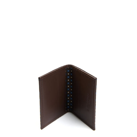 DARK BROWN SILK AND LEATHER FOLDING CARD HOLDER