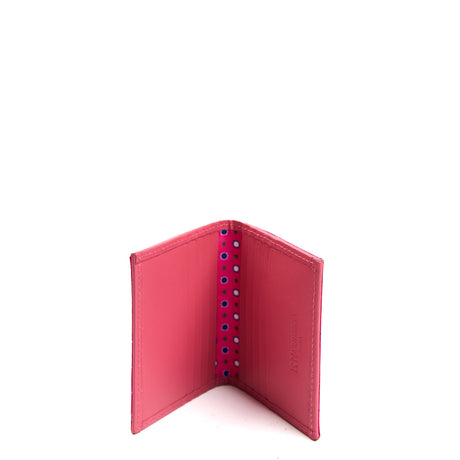 FUCSIA SILK AND LEATHER FOLDING CARD HOLDER