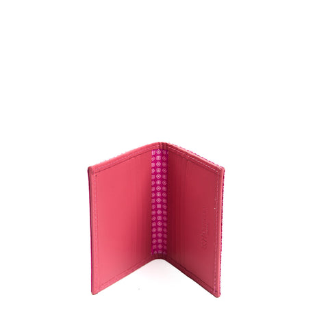 FUCSIA SILK AND LEATHER FOLDING CARD HOLDER