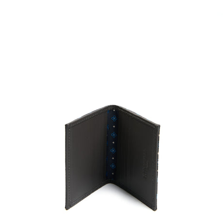 DARK GREY SILK AND LEATHER FOLDING CARD HOLDER