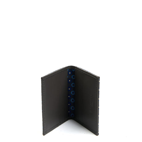 DARK GREY SILK AND LEATHER FOLDING CARD HOLDER