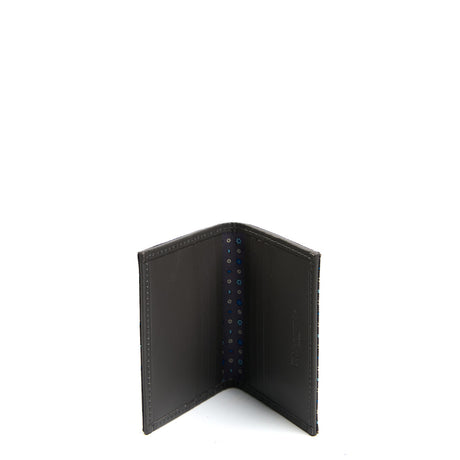 DARK GREY SILK AND LEATHER FOLDING CARD HOLDER