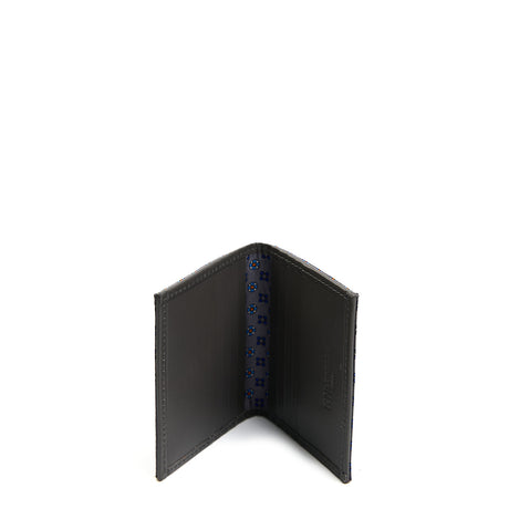DARK GREY SILK AND LEATHER FOLDING CARD HOLDER