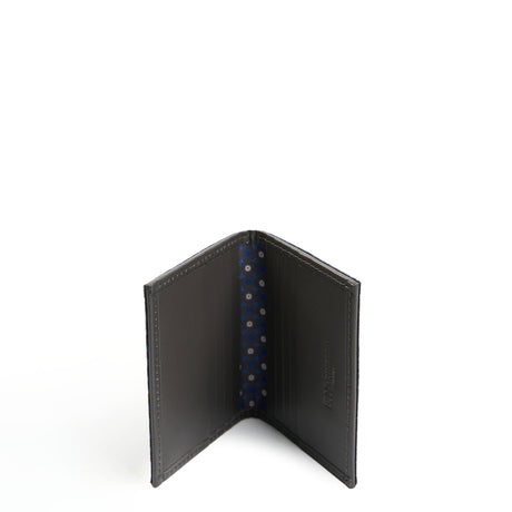DARK GREY SILK AND LEATHER FOLDING CARD HOLDER