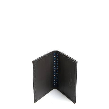 DARK GREY SILK AND LEATHER FOLDING CARD HOLDER