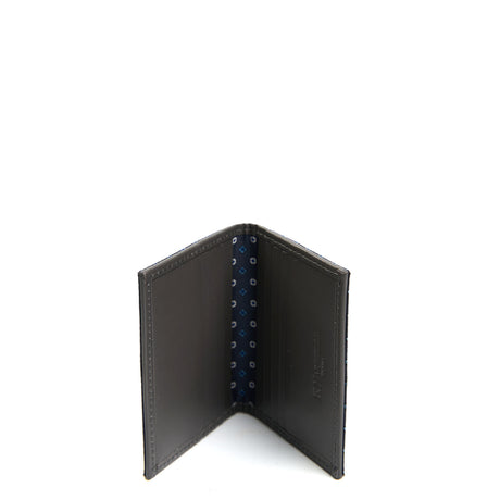 DARK GREY SILK AND LEATHER FOLDING CARD HOLDER