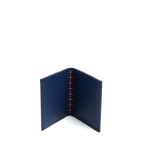 PORTACARTE PIEGHEVOLE IN SETA PELLE BLU SCURO