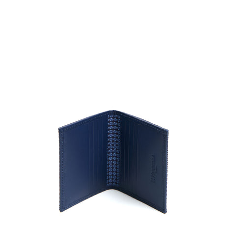 PORTACARTE PIEGHEVOLE IN SETA PELLE BLU SCURO