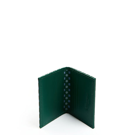 PORTACARTE PIEGHEVOLE IN SETA PELLE VERDE SCURO