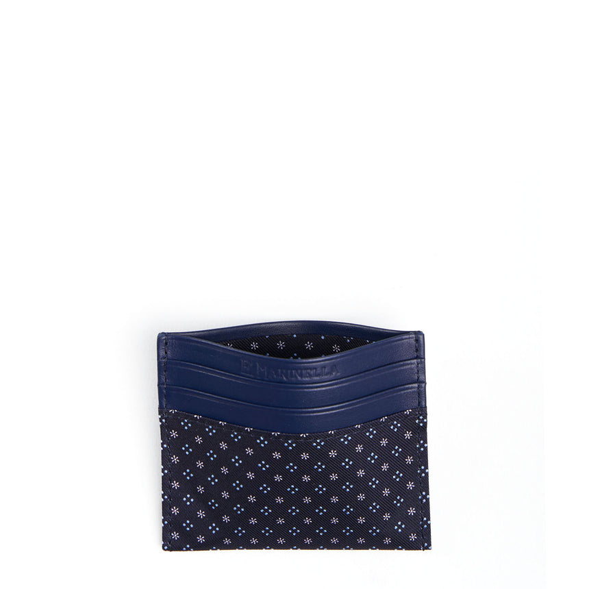 BLUE LEATHER AND SILK CREDIT CARD HOLDER