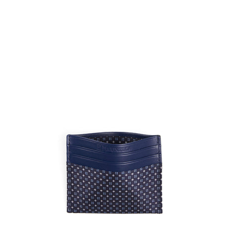 DARK BLUE LEATHER AND SILK CREDIT CARD HOLDER