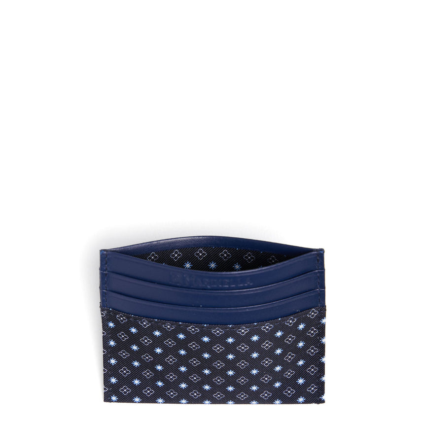 DARK BLUE SILK AND LEATHER CREDIT CARD HOLDER