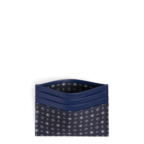 DARK BLUE SILK AND LEATHER CREDIT CARD HOLDER