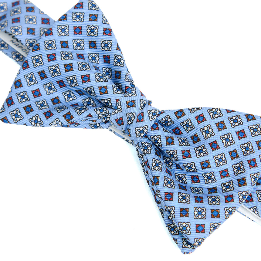PAPILLON ANNODATO IN SETA STAMPATA AZZURRA