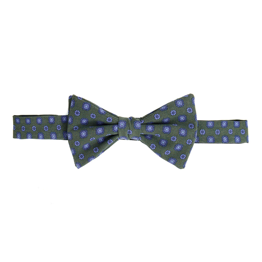 DARK GREEN PRE-KNOTTED PRINTED SILK BOWTIE