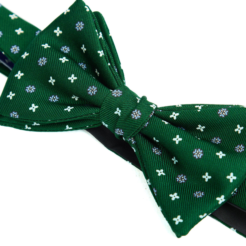 DARK GREEN PRE-KNOTTED PRINTED SILK BOWTIE