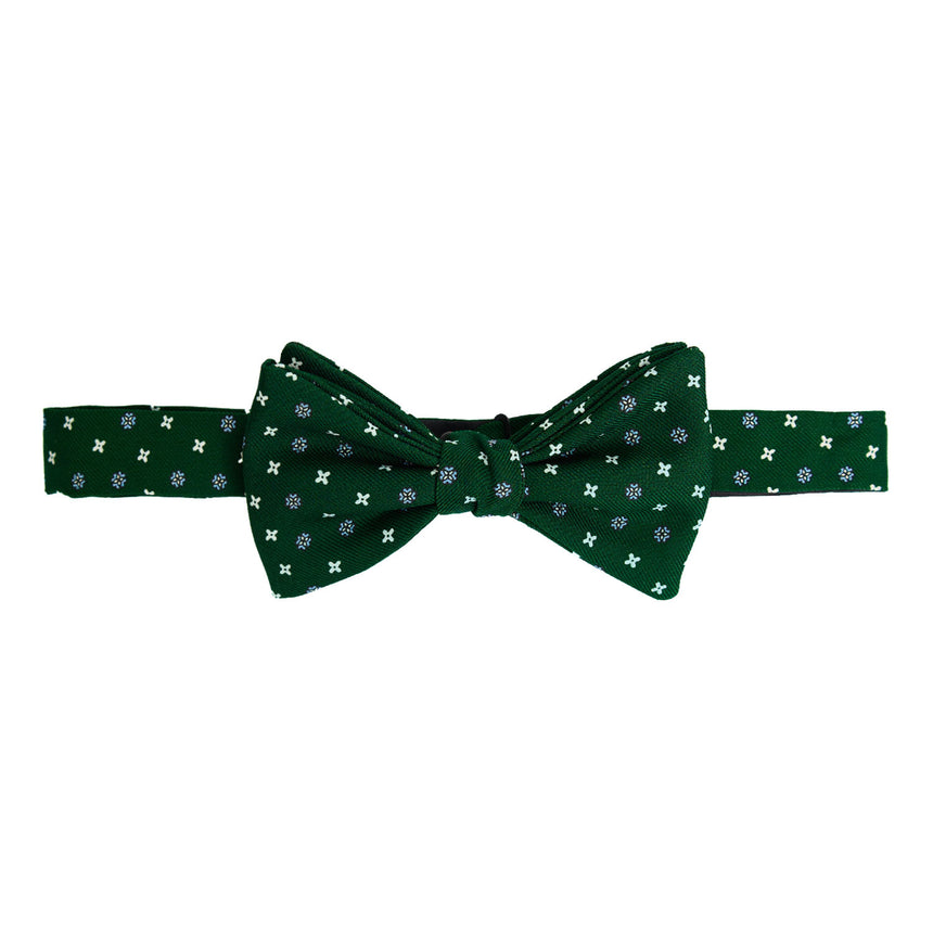 DARK GREEN PRE-KNOTTED PRINTED SILK BOWTIE